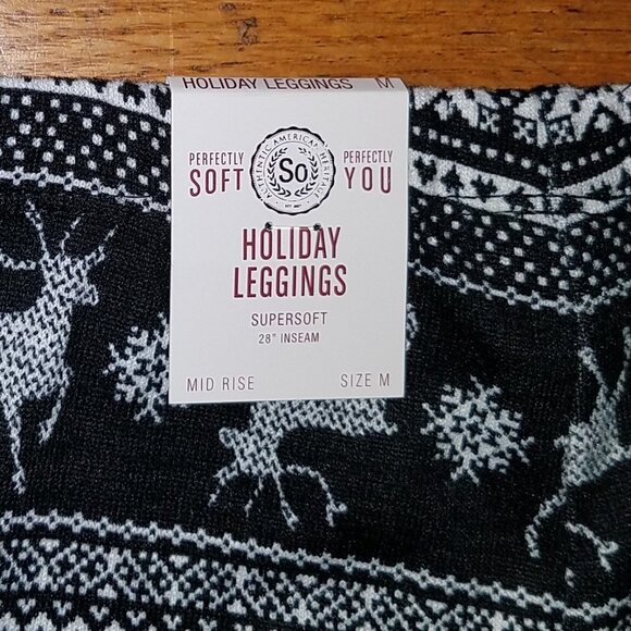 NEW Authentic American Heritage SO Holiday Leggings Black Reindeer Mid Rise MED - Picture 7 of 7